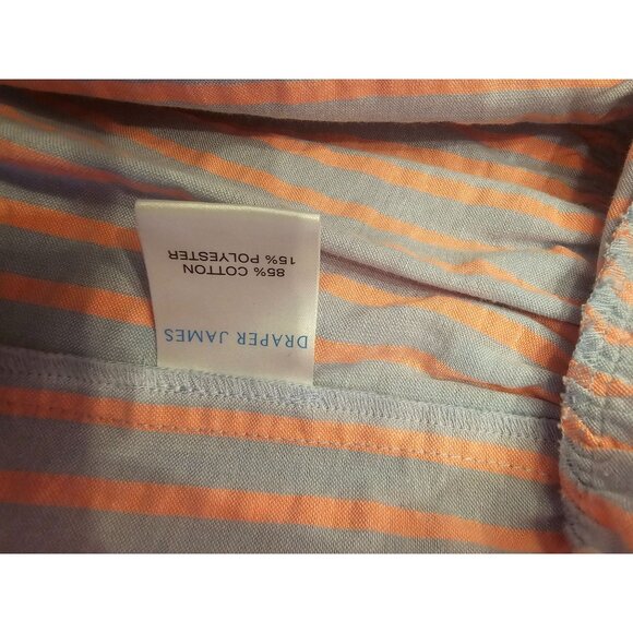 Draper James Pinstripe Fit & Flare Dress Puff Sleeve Ruffle Hem Blue & Pink Knee - Picture 11 of 12